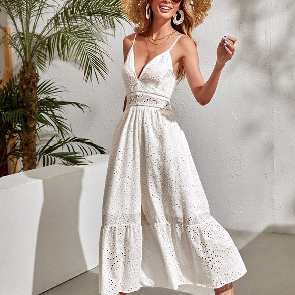 White Preppy womens Ruffle Hem Schiffy Cami Dress - Picture 3 of 6